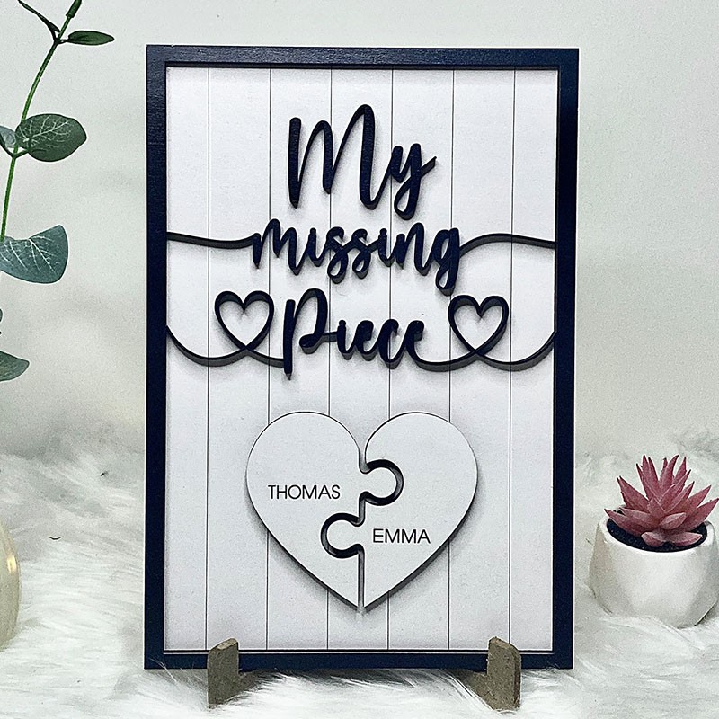 Personalised My Missing Piece Couple Wooden Sign Valentine's Day Anniversary Gift For Couple