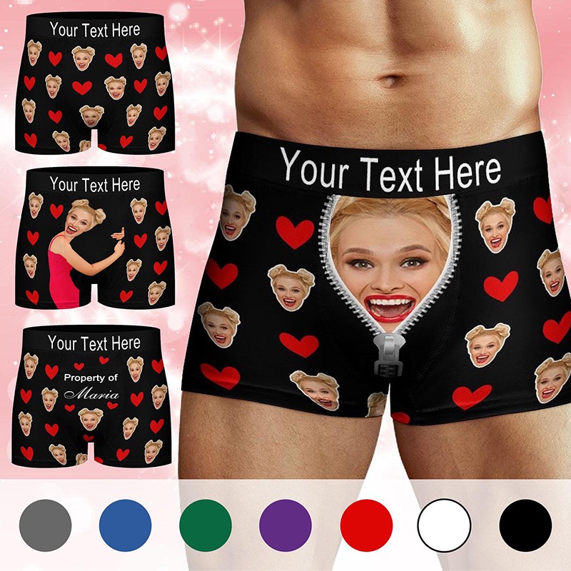 Personalised Face Boxer with Waistband Text Men Boxer Briefs Funny Valentine's Day Wedding Gift Boyfriend Birthday Gift