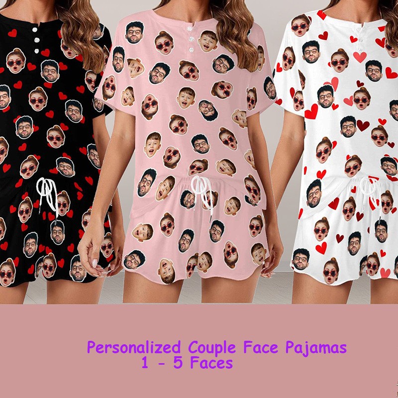 Personalised Couple Face Pajamas Set Home Sleepwear Gift to Lover Valentines Day Gifts