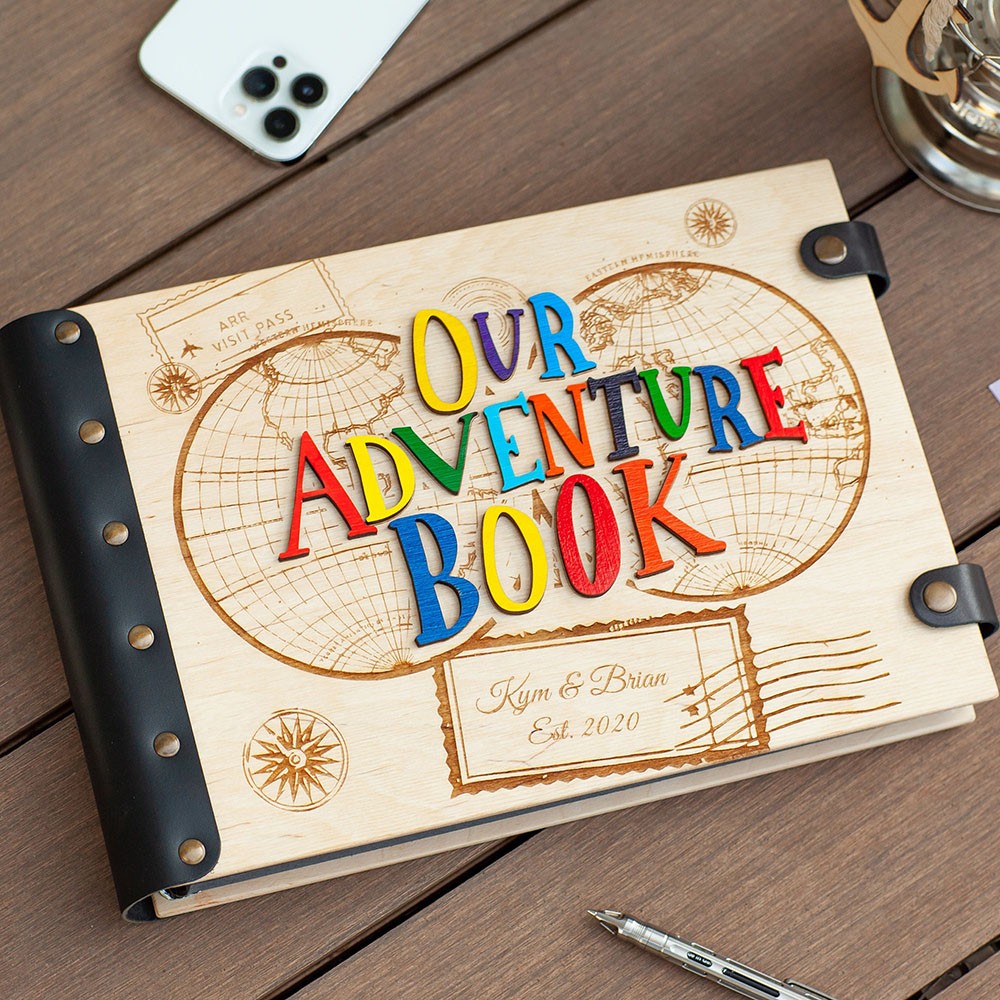 Personalised Our Adventure Book Wooden Travel Photo Album Valentine's Day Wedding Anniversary Gift for Couple