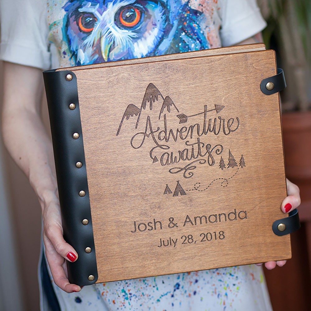 Personalised Wooden Our Adventure Book Engraved with Names and Date Valentine's Day Wedding Anniversary Gift for Couple