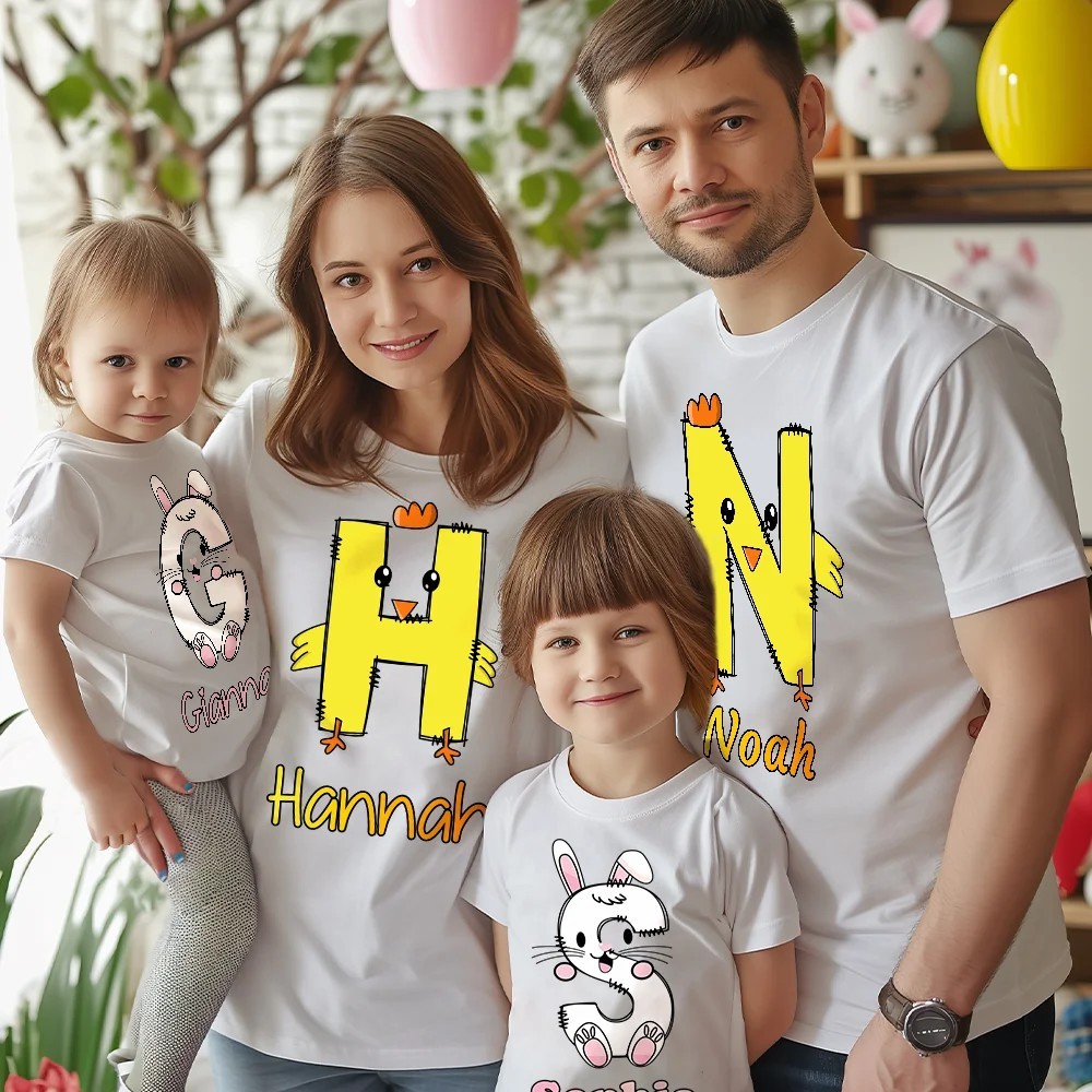 Personalised Cute Bunny Chick Letters Baby Onesie T-shirt Sweatshirt Baby Shower Gift for Family Kid Xmas Party Outfits