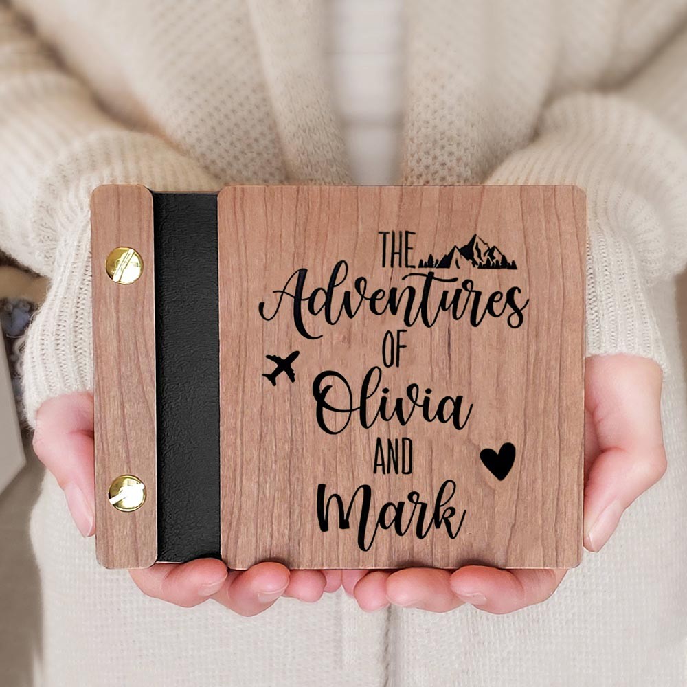 Personalised Wooden Travel Photo Album Valentine's Day Anniversary Gift