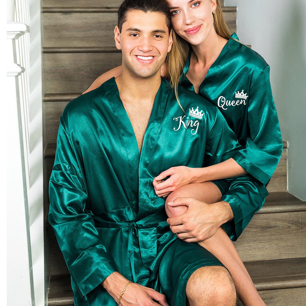 Personalised King and Queen Robes Satin Pajamas Anniversary Valentine's Day Gift