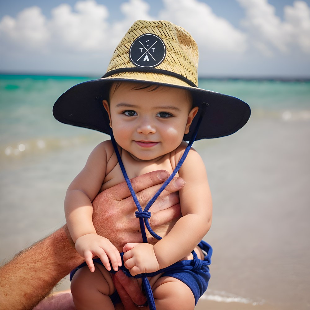 Personalised Leather Name Patch Straw Hat Sun Hat With Initials and Symbols Xmas Gift for Toddler Child Adult