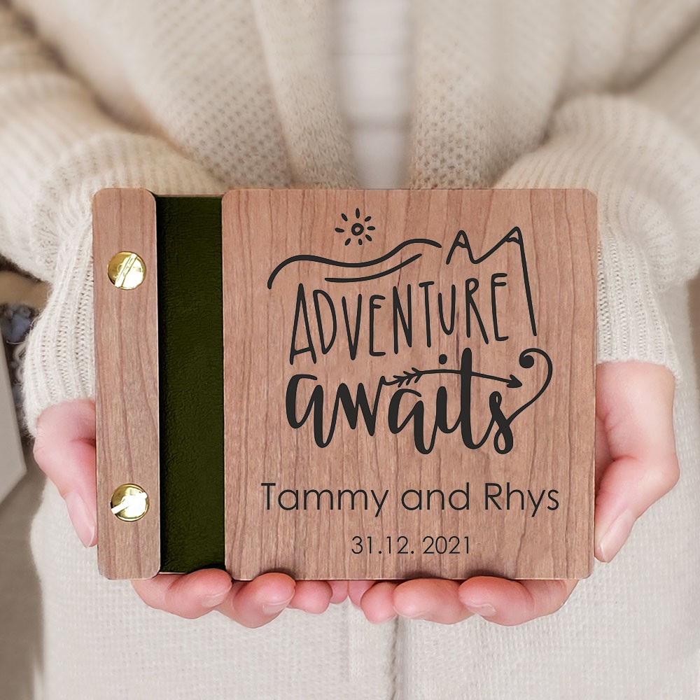 Personalised Wooden Adventure Book Photo Album Valentine's Day Anniversary Gift For Travel Lovers