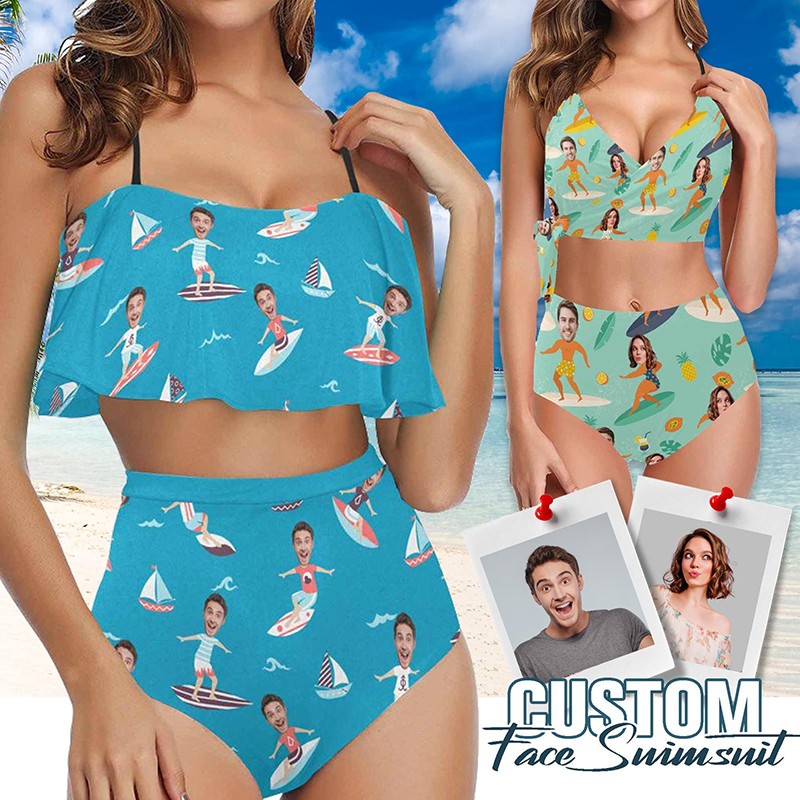 Custom Face Swimsuit Face Swim Trunks Custom Photo Swimwear Bikini Bathing Suit with Face Summer Party Gift