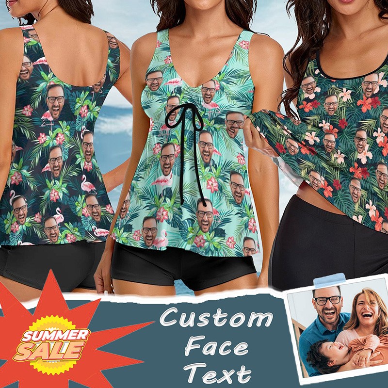 Custom Face Swimsuit Face Swim Trunks Custom Photo Swimwear Bikini Bathing Suit with Face Summer Party Gift