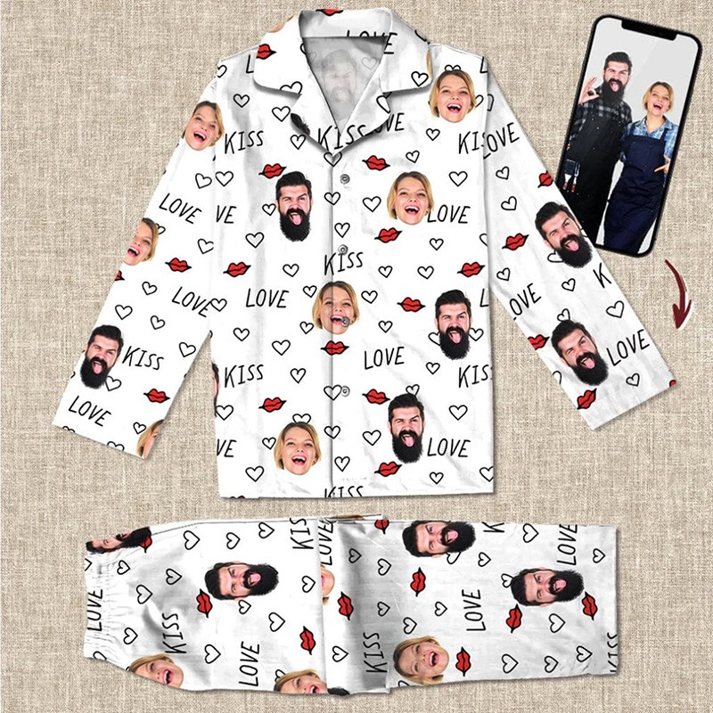 Personalised Couple Photo Pajamas Set Valentines Day Gift Anniversary Engagement Wedding Gifts