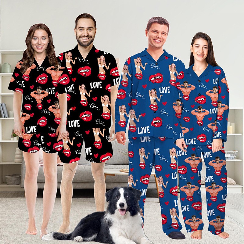 Personalised Couple Photo Pajamas Set Funny Gifts for for Lovers Long Sleeve PJS Sets Valentines Day Souvenir Valentine Gifts