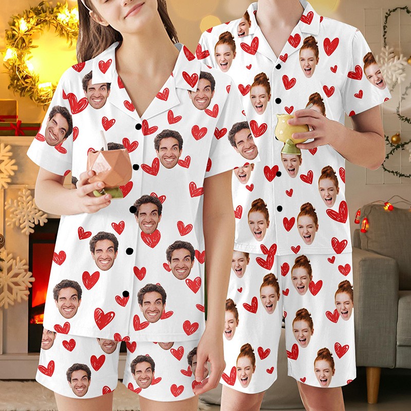 Personalised Couple Face Pajamas Set Home Sleepwear Gift to Lover Valentines Day Gifts