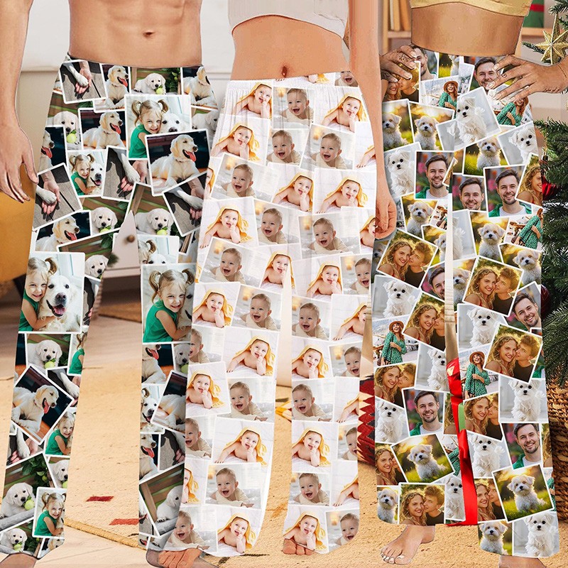 Personalised Couple Pajama Pants with Photo Collage Photo Pants Valentines Day Gifts