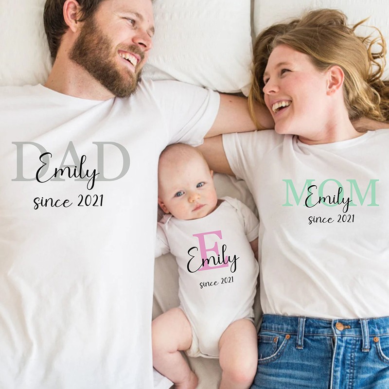 Personalised Mum Dad and Baby Matching Shirts Matching Shirt Baby Shower Shirts for New Mum and Dad