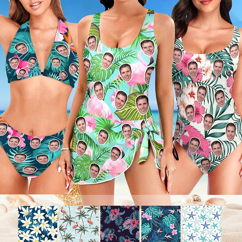 Custom Face Swimsuit Face Swim Trunks Custom Photo Swimwear Bikini Bathing Suit with Face Summer Party Gift