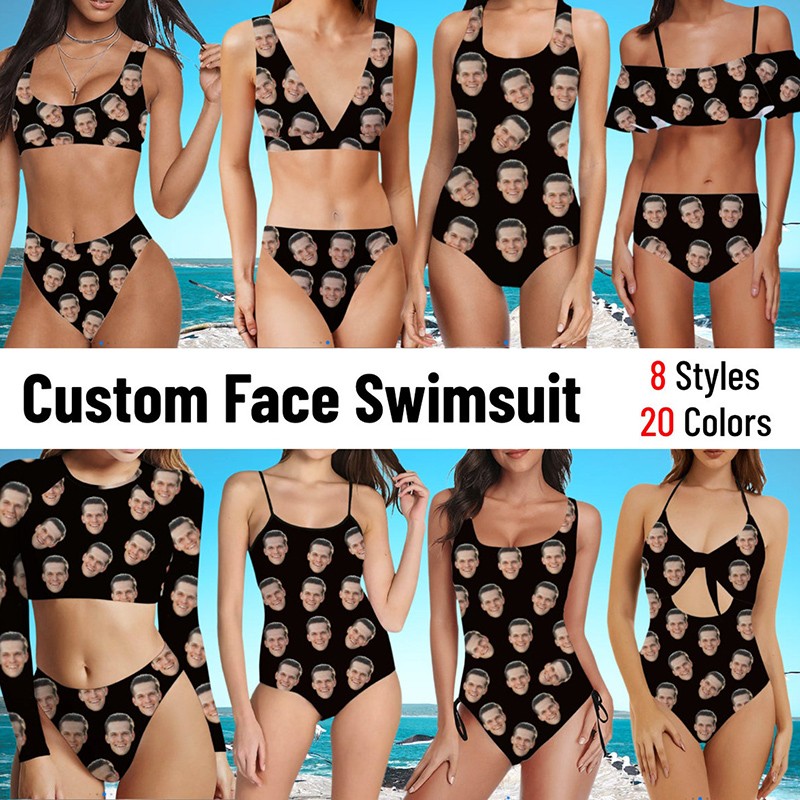 Custom Face Swimsuit Women Personalized Face Bikini Anniversary Birthday Bachelorette Party Beach Gift