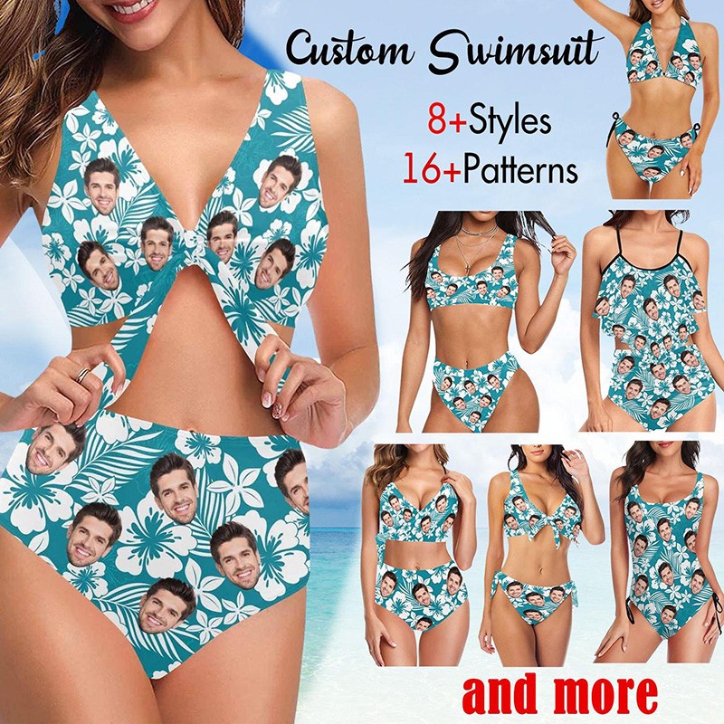 Custom Face Swimsuit Face Custom Photo Swimwear Bikini Bathing Suit with Face Summer Party Gift