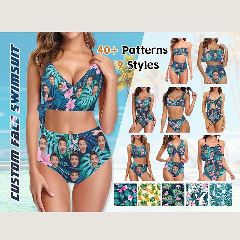 Custom Face Swimsuit Face Swim Trunks Custom Photo Swimwear Bikini Bathing Suit with Face Summer Party Gift