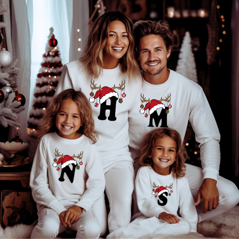 Personalised Matching Family Christmas Outfit Letter Sweatshirt Hoodie Christmas Gift