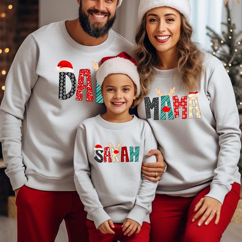 Personalised Christmas Matching Family Sweatshirts Reindeer Hoodie Christmas Jumpers Gift