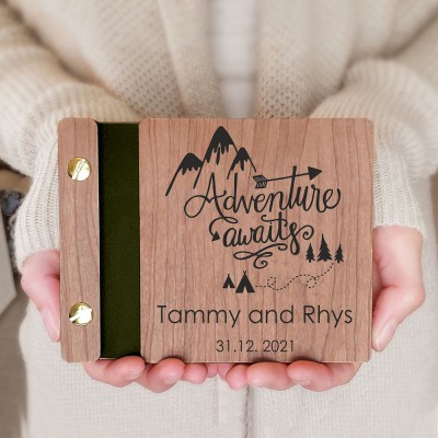 Personalised Wooden Adventure Book Photo Album Valentine's Day Anniversary Gift For Travel Lovers