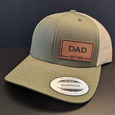 Personalised DAD Real Leather Patch Trucker Hat with Kids Names Father's Day Gift New Dad Gift