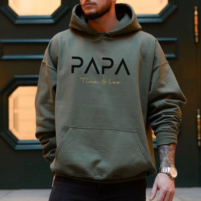 Personalised PAPA Sweatshirt Hoodie with Kid's Names Father's Day Gift For Him