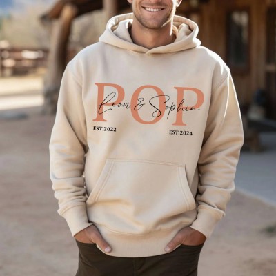 Personalised POP DAD Hoodie Sweatshirt with Kid's Names Father's Day Gift Cool Dad Gift