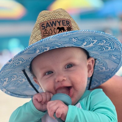 Personalised Leather Name Patch Straw Hat Sun Hat With Name and Symbols Gift for Toddler Child Adult