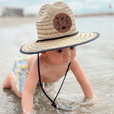 Personalised Leather Name Patch Straw Hat Sun Hat With Initials and Symbols Gift for Toddler Child Adult