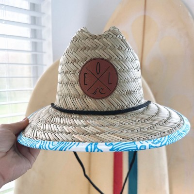 Personalised Leather Name Patch Straw Hat Sun Hat With Initials and Symbols Gift for Toddler Child Adult