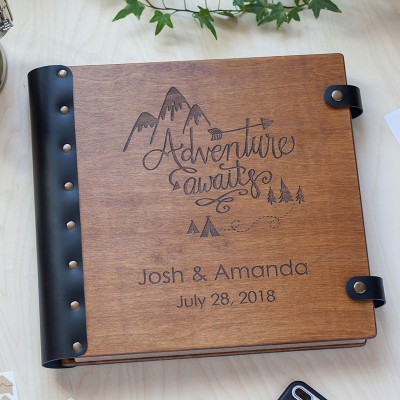 Personalised Wooden Our Adventure Book Engraved with Names and Date Valentine's Day Wedding Anniversary Gift for Couple