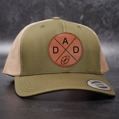 Personalised DAD Real Leather Patch Trucker Hat With Initials and Symbols Father's Day Gift