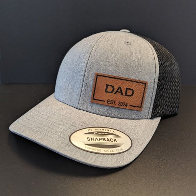 Personalised DAD Real Leather Patch Trucker Hat with Kids Names Father's Day Gift New Dad Gift