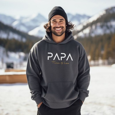 Personalised PAPA Sweatshirt Hoodie with Kid's Names Father's Day Gift For Him