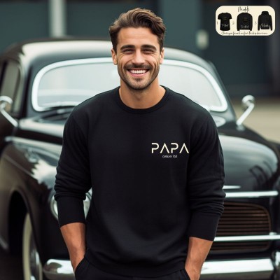 Personalised PAPA EST Sweatshirt with Kids' Names on Sleeve Father's Day Gift