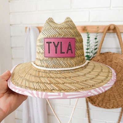 Personalised Leather Name Patch Straw Hat Sun Hat Gift for Toddler Child Adult