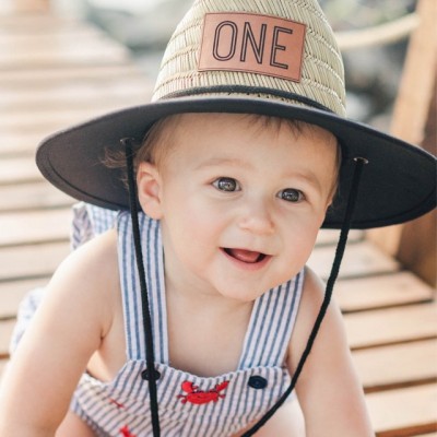 Personalised Leather Name Patch Straw Hat Sun Hat Gift for Toddler Child Adult