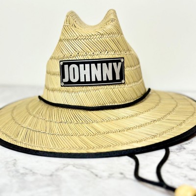 Personalised Leather Name Patch Straw Hat Sun Hat Gift for Toddler Child Adult